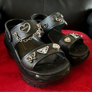 Crocs Mega Crush Sandal with Charms - Black, Size W9/M7